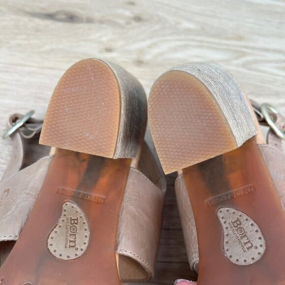 Born Womens Cindie Sandal Size 10 Block Heel Platform Tan Pink Leather Slingback - Picture 10 of 13